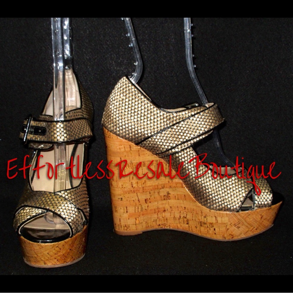 Saks Fifth Avenue Rattan Wedge Sabdals